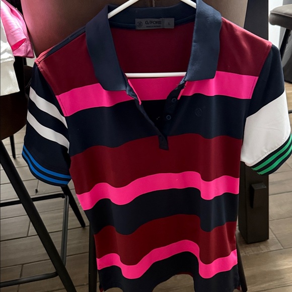 G/FORE | Tops | Gfore Womens Bold Striped Button Down Shirt Pink Red ...